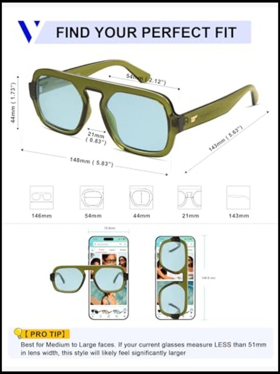 Retro Square Aviator Sunglasses Oversized Flat Top Rectangle Sun Glasses